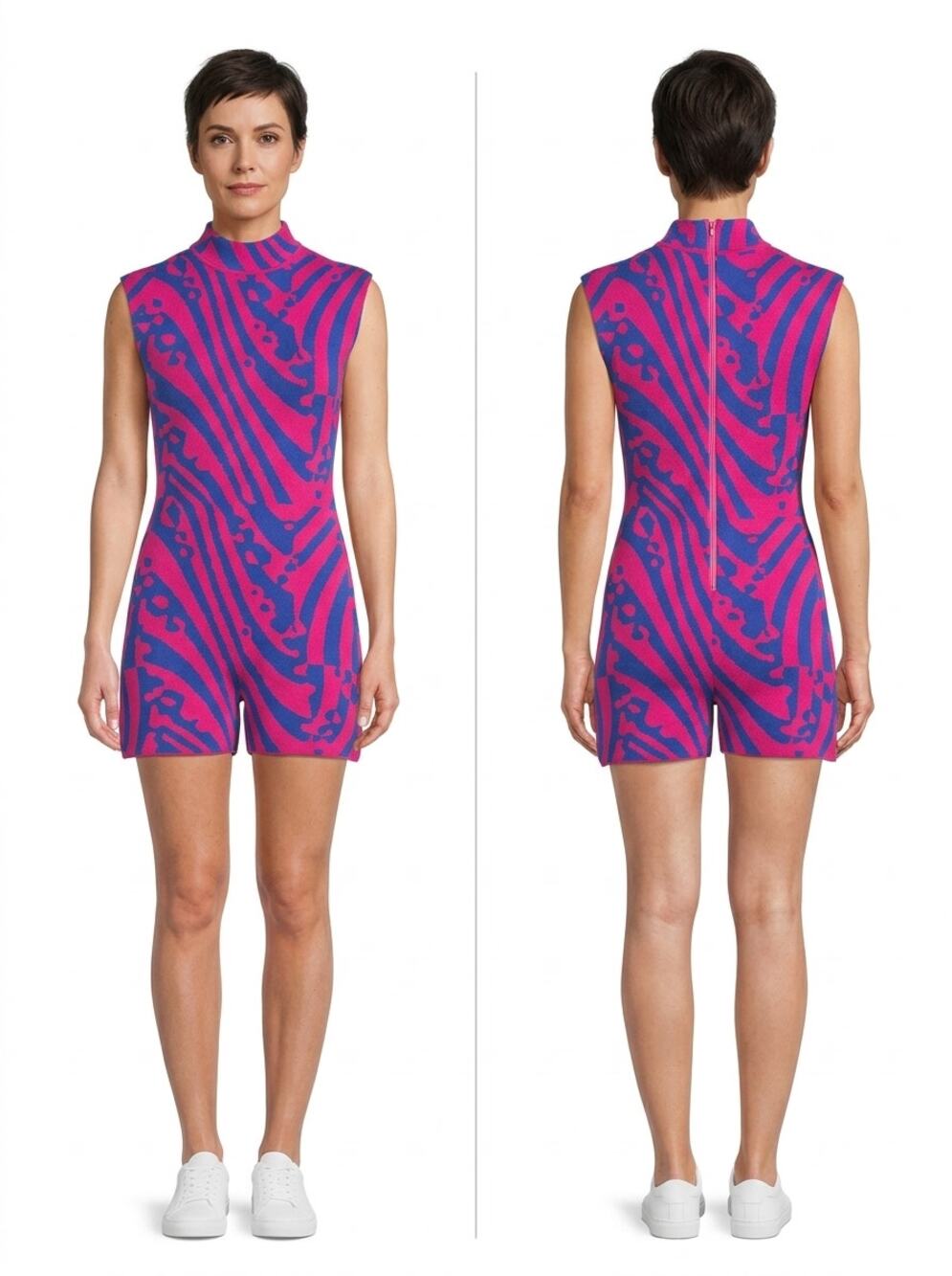 Blanc Clothing Abstract Knit Mock Neck Sleeveless Romper Women Size M